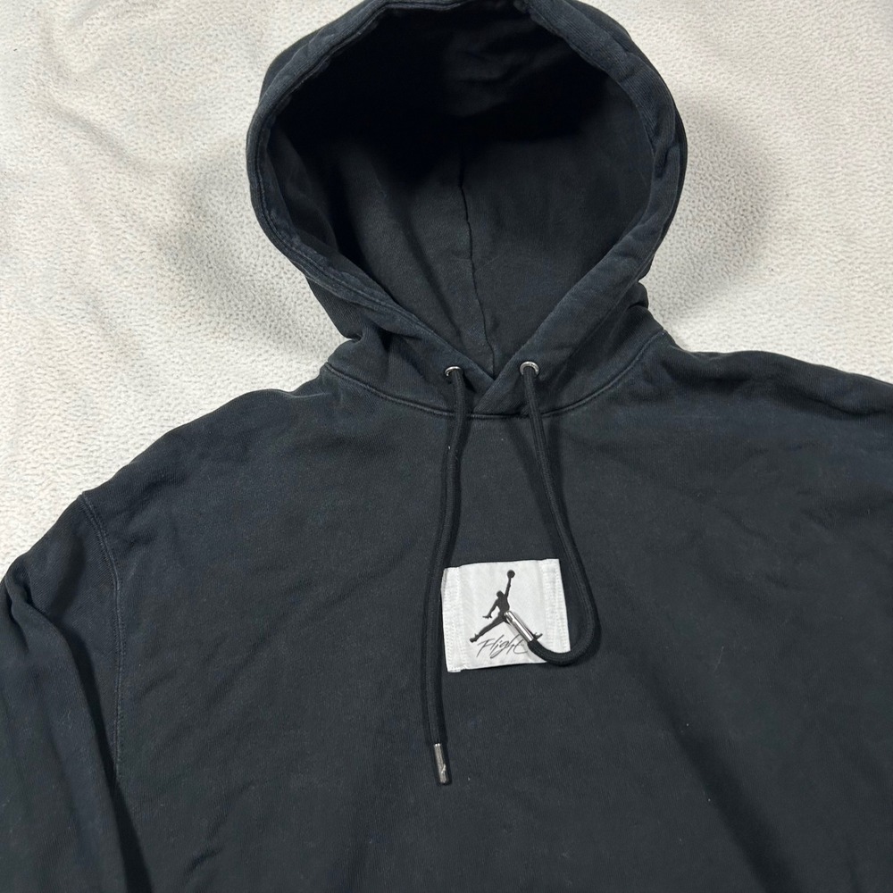 Jordan Flight Hoodie Mens Size M Black Pullover Jumpman Patch Sweatshirt